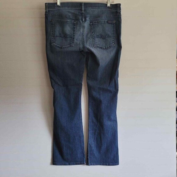 7 For all Mankind Bootcut Jeans Womens Size 31 Dark Blue Distressed Whiskering - Picture 5 of 9